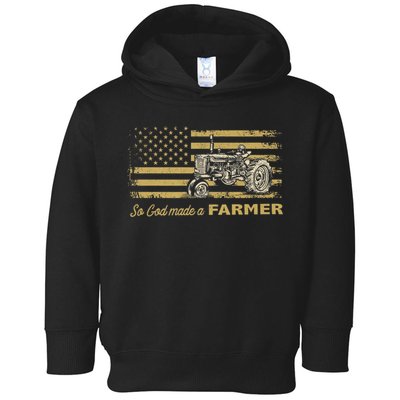 So God Made A Farmer USA Flag Patriotic Farming Gift Farmer Toddler Hoodie