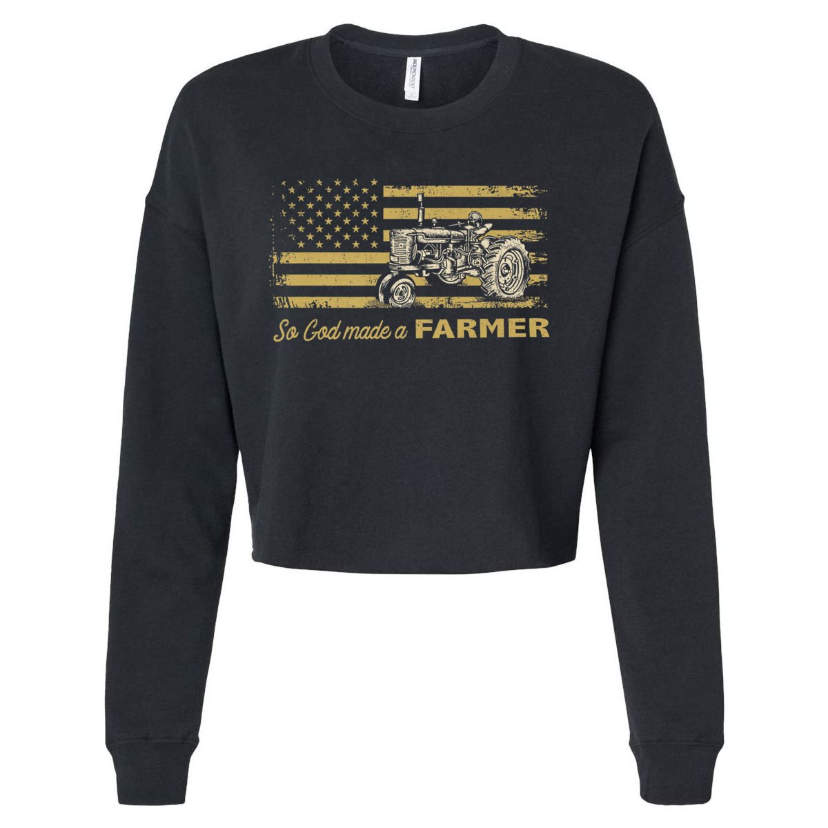 So God Made A Farmer USA Flag Patriotic Farming Gift Farmer Cropped Pullover Crew