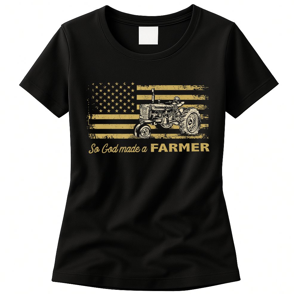 So God Made A Farmer USA Flag Patriotic Farming Gift Farmer Womens T-Shirt