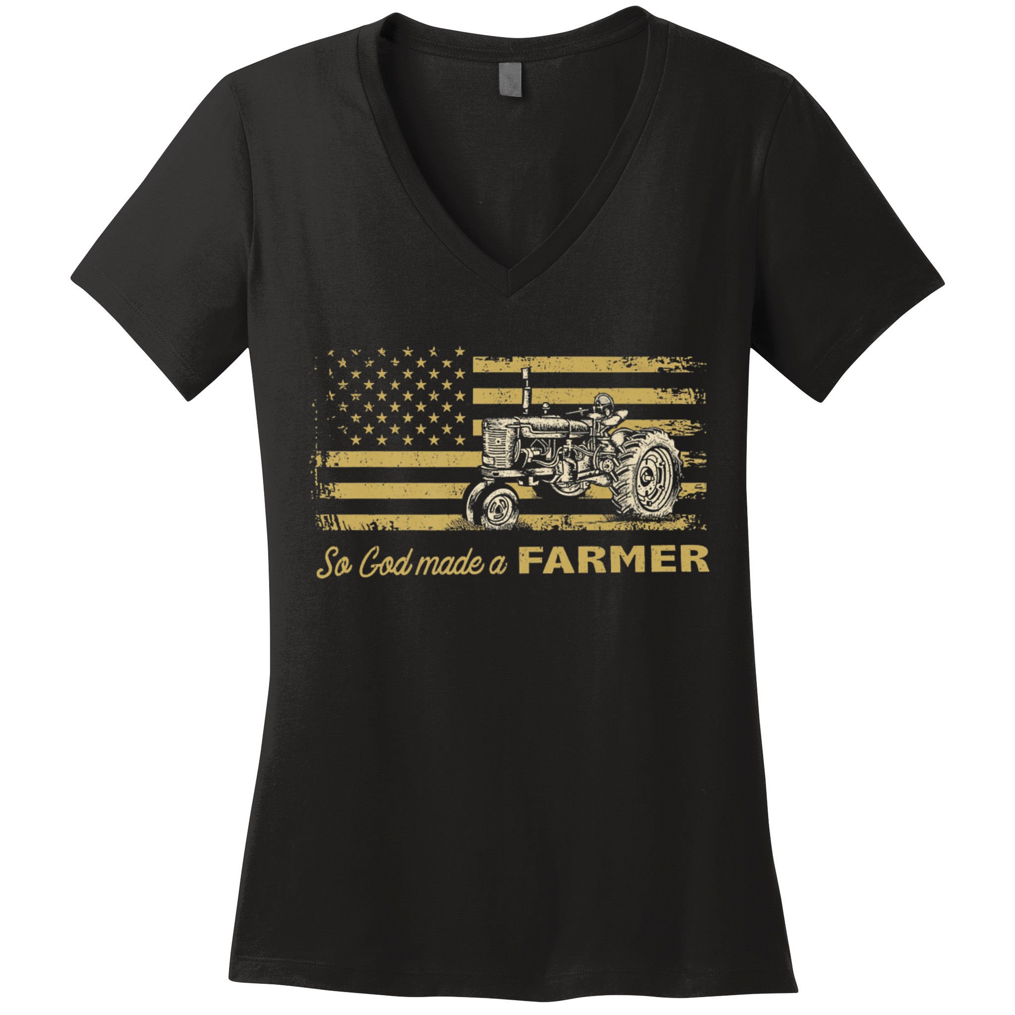 So God Made A Farmer USA Flag Patriotic Farming Gift Farmer Women's V-Neck T-Shirt