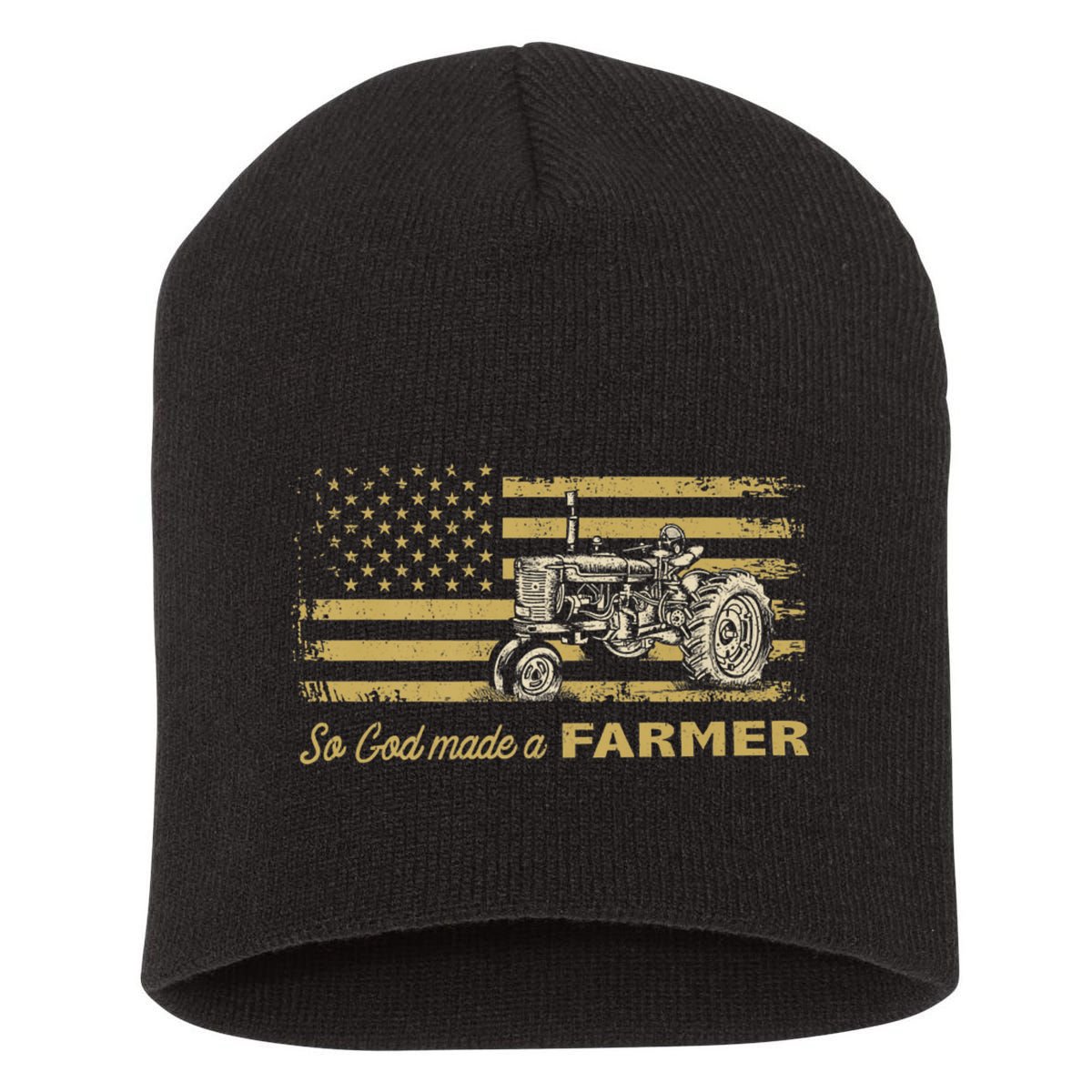 So God Made A Farmer USA Flag Patriotic Farming Gift Farmer Short Acrylic Beanie