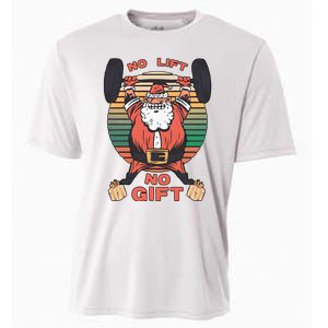 Santa Gym No Lift No Gift Christmas Workout Gymer Santa Claus Cooling Performance Crew T-Shirt