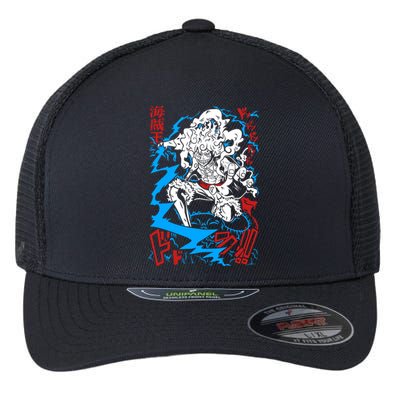 Sun God Nika Gear 5 Straw Hatted Pirate Art Graphic Flexfit Unipanel Trucker Cap