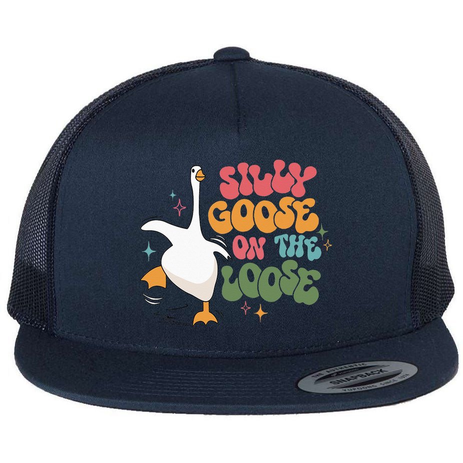 Silly Goose On The Loose retro groovy silly goose club Flat Bill Trucker Hat