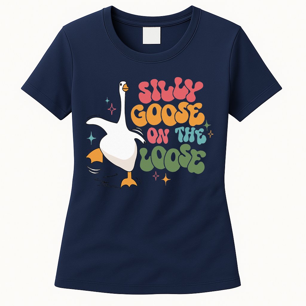 Silly Goose On The Loose retro groovy silly goose club Womens T-Shirt