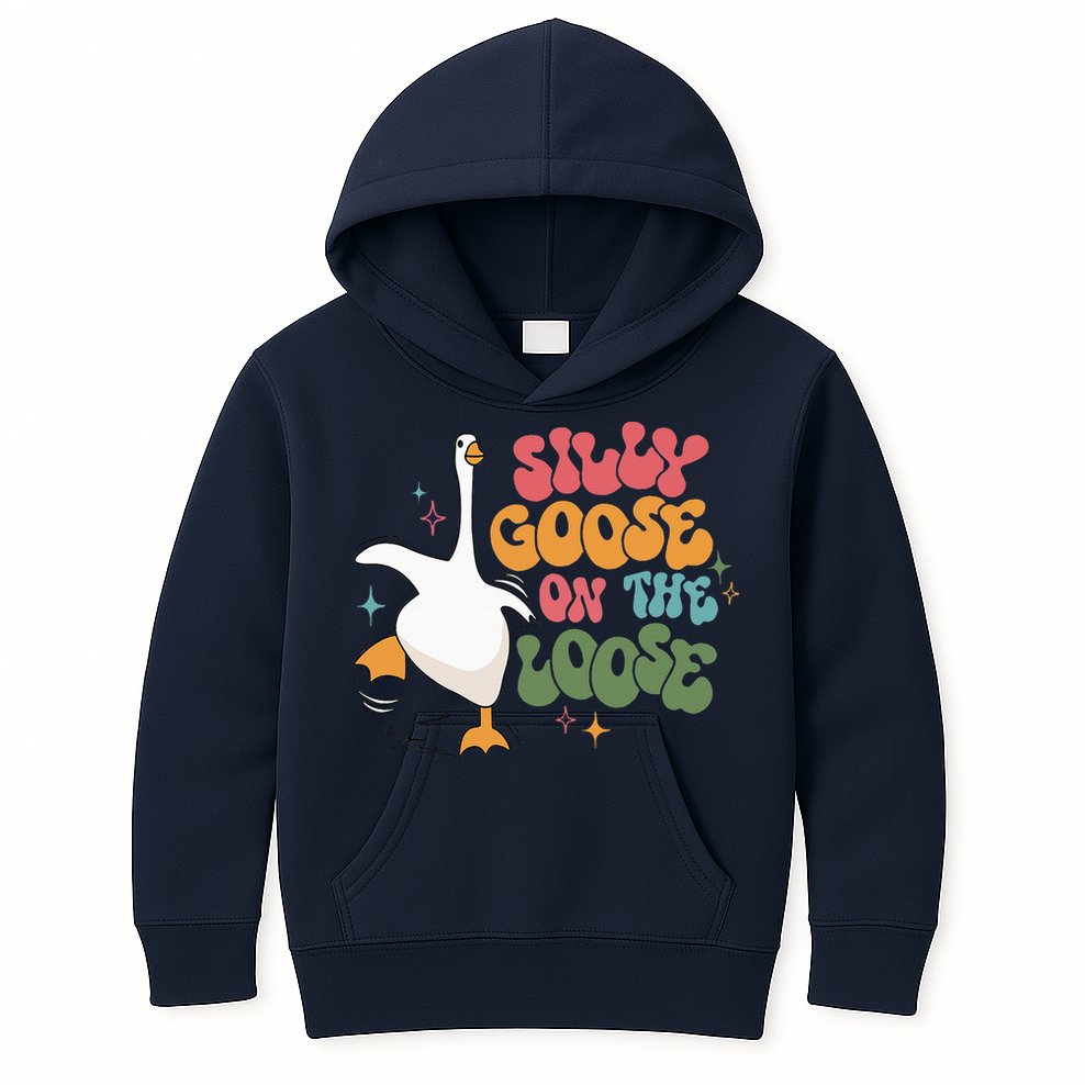 Silly Goose On The Loose retro groovy silly goose club Kids Hoodie