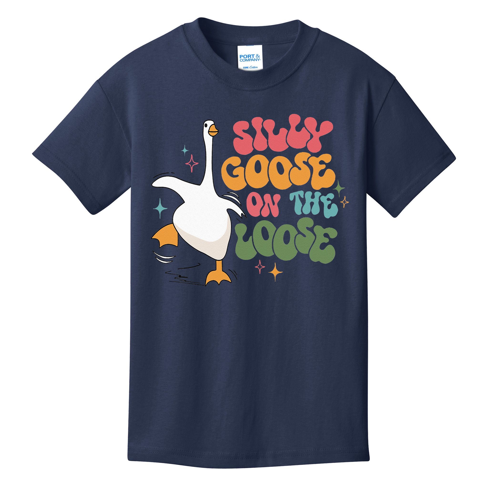 Silly Goose On The Loose retro groovy silly goose club Kids T-Shirt