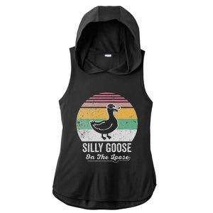 Silly Goose On The Loose Funny Retro Style Ladies PosiCharge Tri-Blend Wicking Draft Hoodie Tank