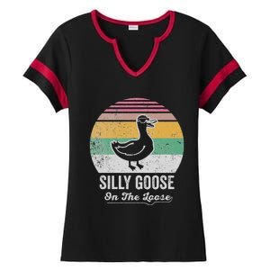 Silly Goose On The Loose Funny Retro Style Ladies Halftime Notch Neck Tee