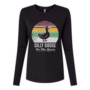 Silly Goose On The Loose Funny Retro Style Womens Cotton Relaxed Long Sleeve T-Shirt