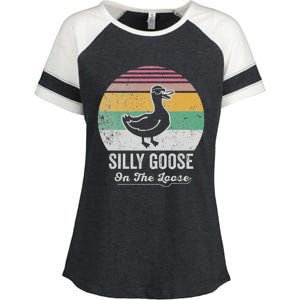 Silly Goose On The Loose Funny Retro Style Enza Ladies Jersey Colorblock Tee