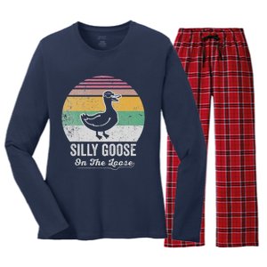 Silly Goose On The Loose Funny Retro Style Women's Long Sleeve Flannel Pajama Set 