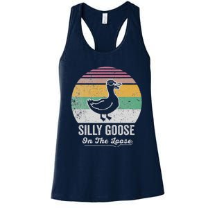 Silly Goose On The Loose Funny Retro Style Women's Racerback Tank