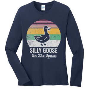 Silly Goose On The Loose Funny Retro Style Ladies Long Sleeve Shirt