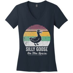 Silly Goose On The Loose Funny Retro Style Women's V-Neck T-Shirt