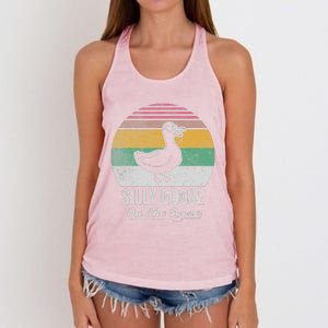 Silly Goose On The Loose Funny Retro Style Women's Knotted Racerback Tank