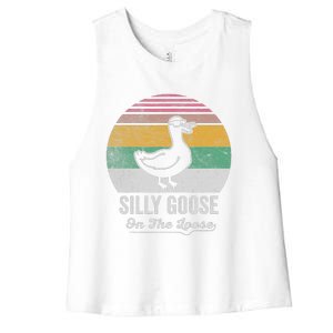 Silly Goose On The Loose Funny Retro Style Women's Racerback Cropped Tank