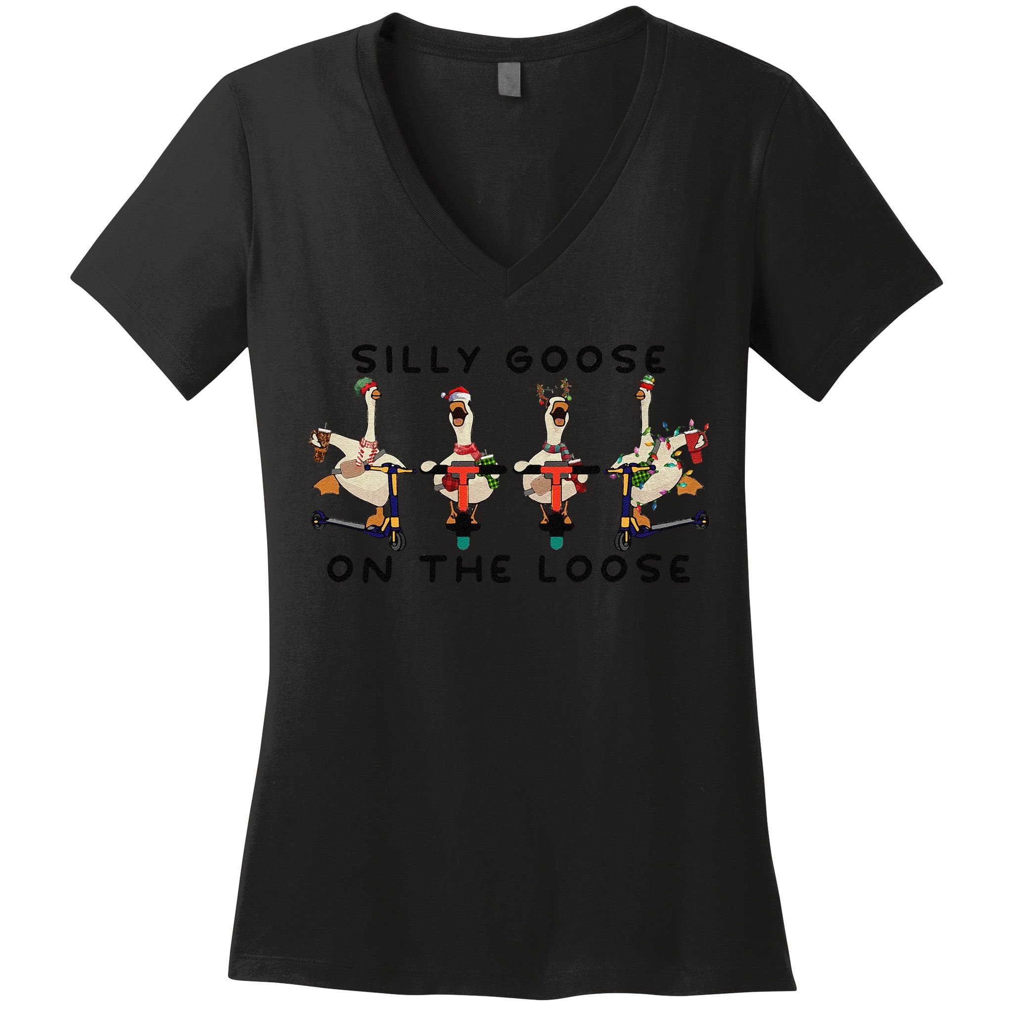 Silly Goose On The Loose Christmas Silly Goose University Funny Goose Women's V-Neck T-Shirt