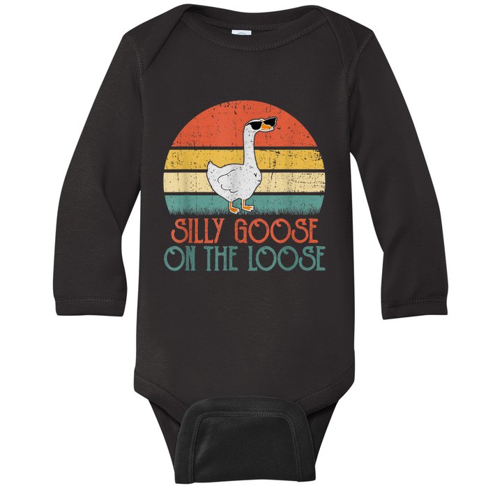 Silly Goose On The Loose Funny Saying Baby Long Sleeve Bodysuit