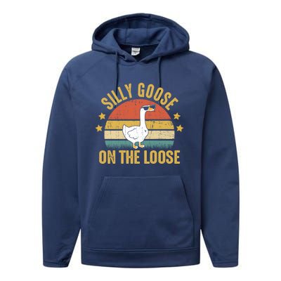 Silly Goose On The Loose Funny Saying Gift Performance Fleece Hoodie