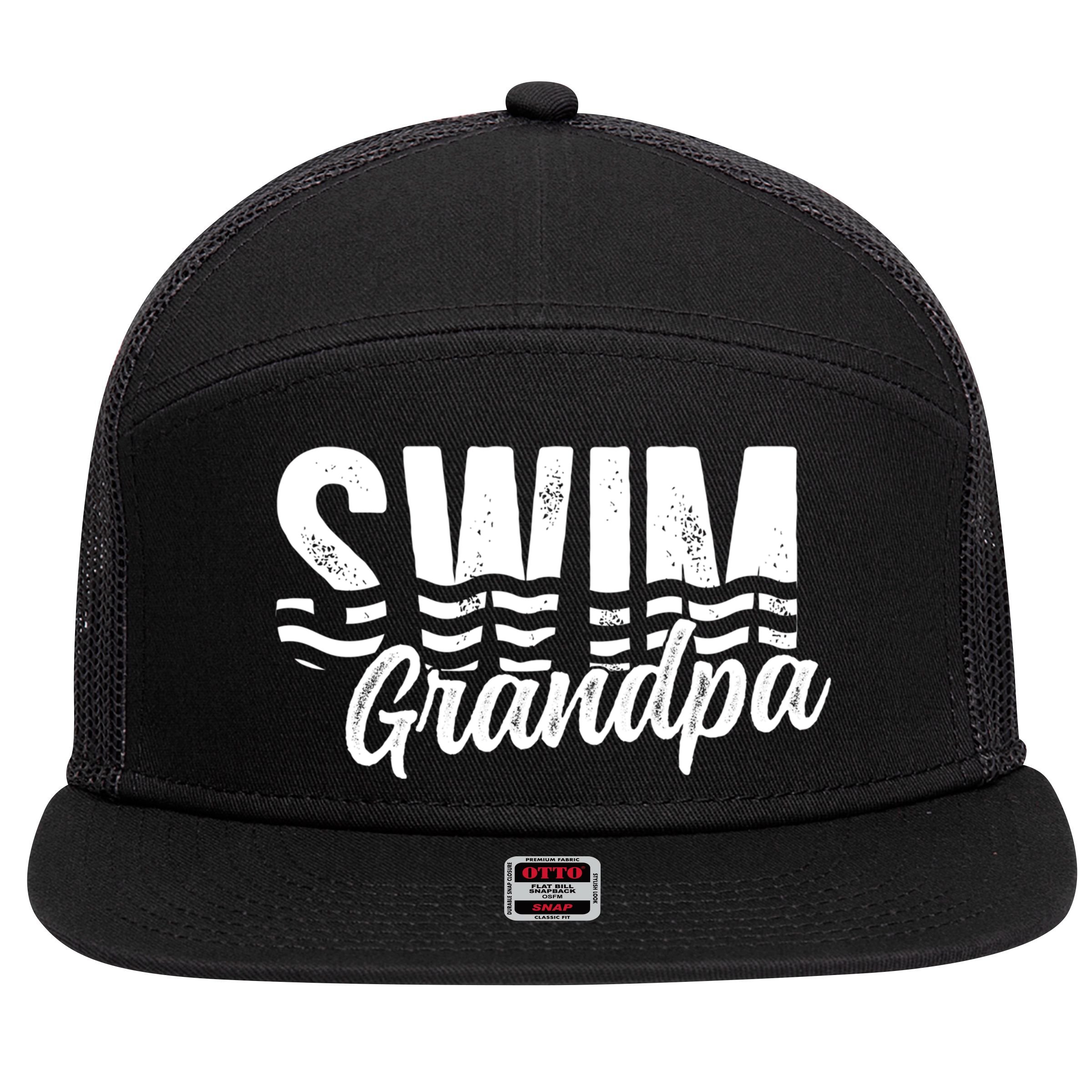 Swim Grandpa Of A Swimmer Grandfather Swimming Grandpa Gift 7 Panel Mesh Trucker Snapback Hat