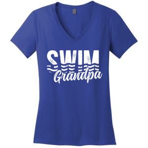 Swim Grandpa Of A Swimmer Grandfather Swimming Grandpa Gift Women's V-Neck T-Shirt