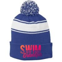 Swim Grandpa Of A Swimmer Grandfather Swimming Grandpa Gift Stripe Pom Pom Beanie