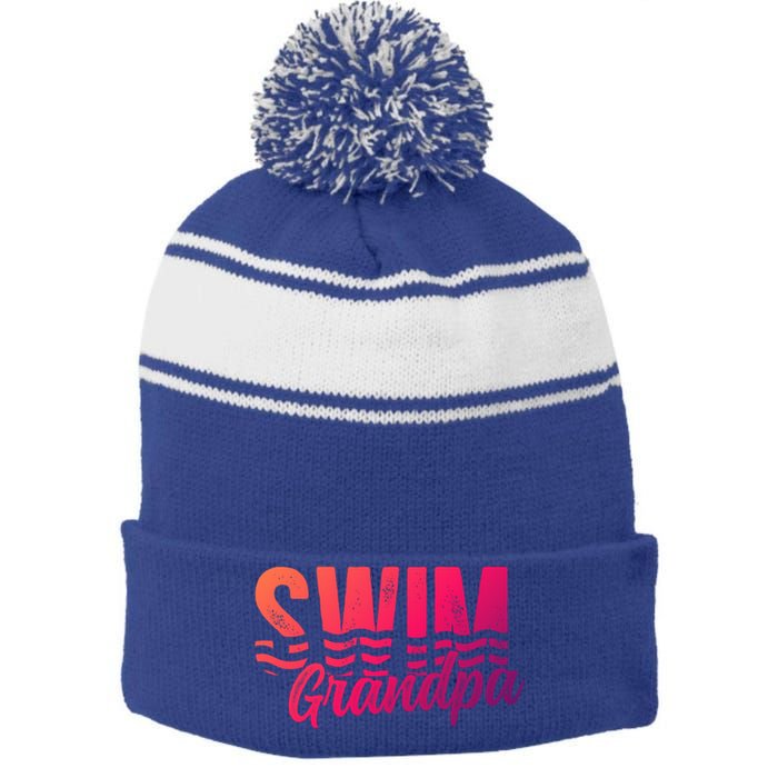 Swim Grandpa Of A Swimmer Grandfather Swimming Grandpa Gift Stripe Pom Pom Beanie