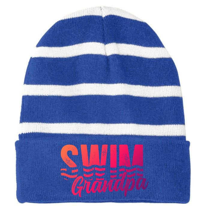 Swim Grandpa Of A Swimmer Grandfather Swimming Grandpa Gift Striped Beanie with Solid Band