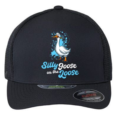 Silly Goose On The Loose Funny Duck Animal Hunter Gift Flexfit Unipanel Trucker Cap