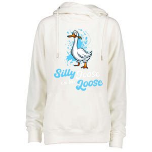 Silly Goose On The Loose Funny Duck Animal Hunter Gift Womens Funnel Neck Pullover Hood