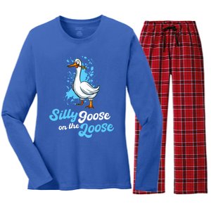 Silly Goose On The Loose Funny Duck Animal Hunter Gift Women's Long Sleeve Flannel Pajama Set 