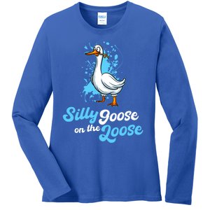 Silly Goose On The Loose Funny Duck Animal Hunter Gift Ladies Long Sleeve Shirt