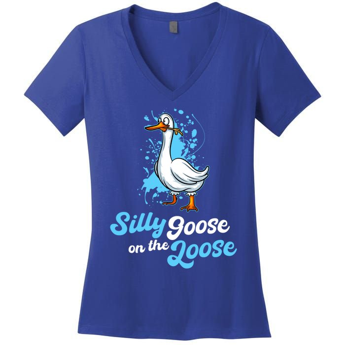 Silly Goose On The Loose Funny Duck Animal Hunter Gift Women's V-Neck T-Shirt