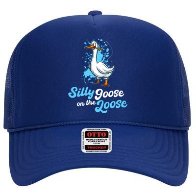 Silly Goose On The Loose Funny Duck Animal Hunter Gift High Crown Mesh Back Trucker Hat