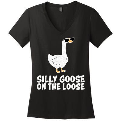 Silly Goose On The Loose Women's V-Neck T-Shirt