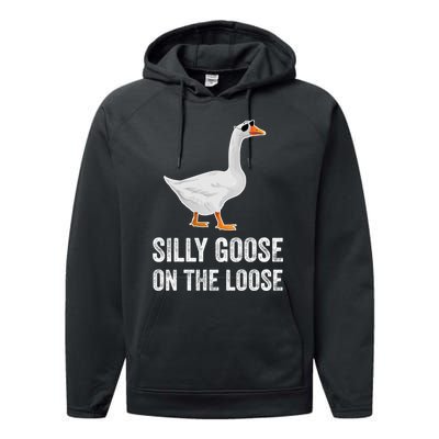 Silly Goose On The Loose Funny Goose Performance Fleece Hoodie