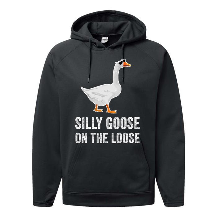 Silly Goose On The Loose Funny Goose Performance Fleece Hoodie