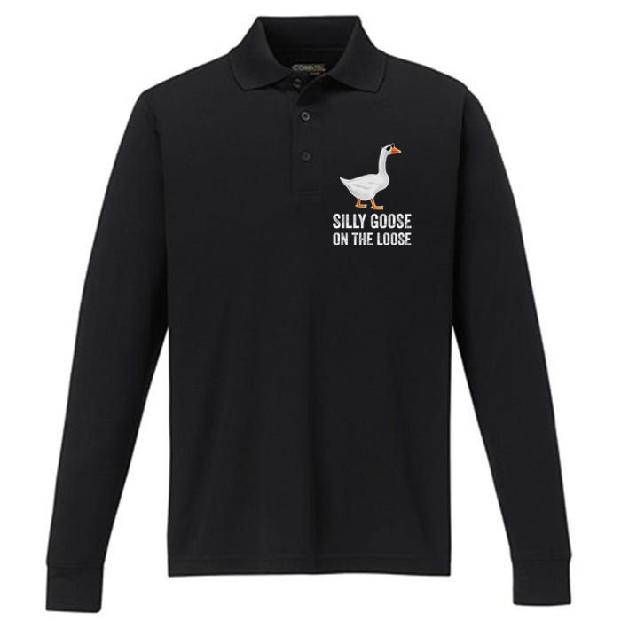 Silly Goose On The Loose Funny Goose Performance Long Sleeve Polo