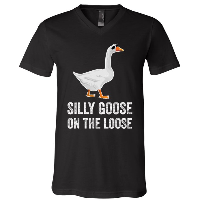 Silly Goose On The Loose Funny Goose V-Neck T-Shirt