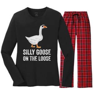 Silly Goose On The Loose Funny Goose Women's Long Sleeve Flannel Pajama Set 