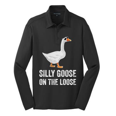 Silly Goose On The Loose Funny Goose Silk Touch Performance Long Sleeve Polo