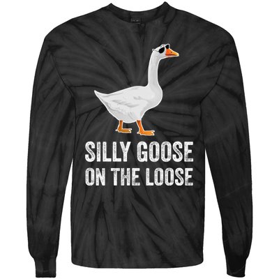 Silly Goose On The Loose Funny Goose Tie-Dye Long Sleeve Shirt