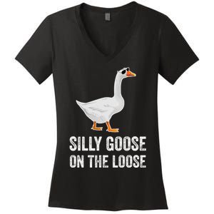 Silly Goose On The Loose Funny Goose Women's V-Neck T-Shirt