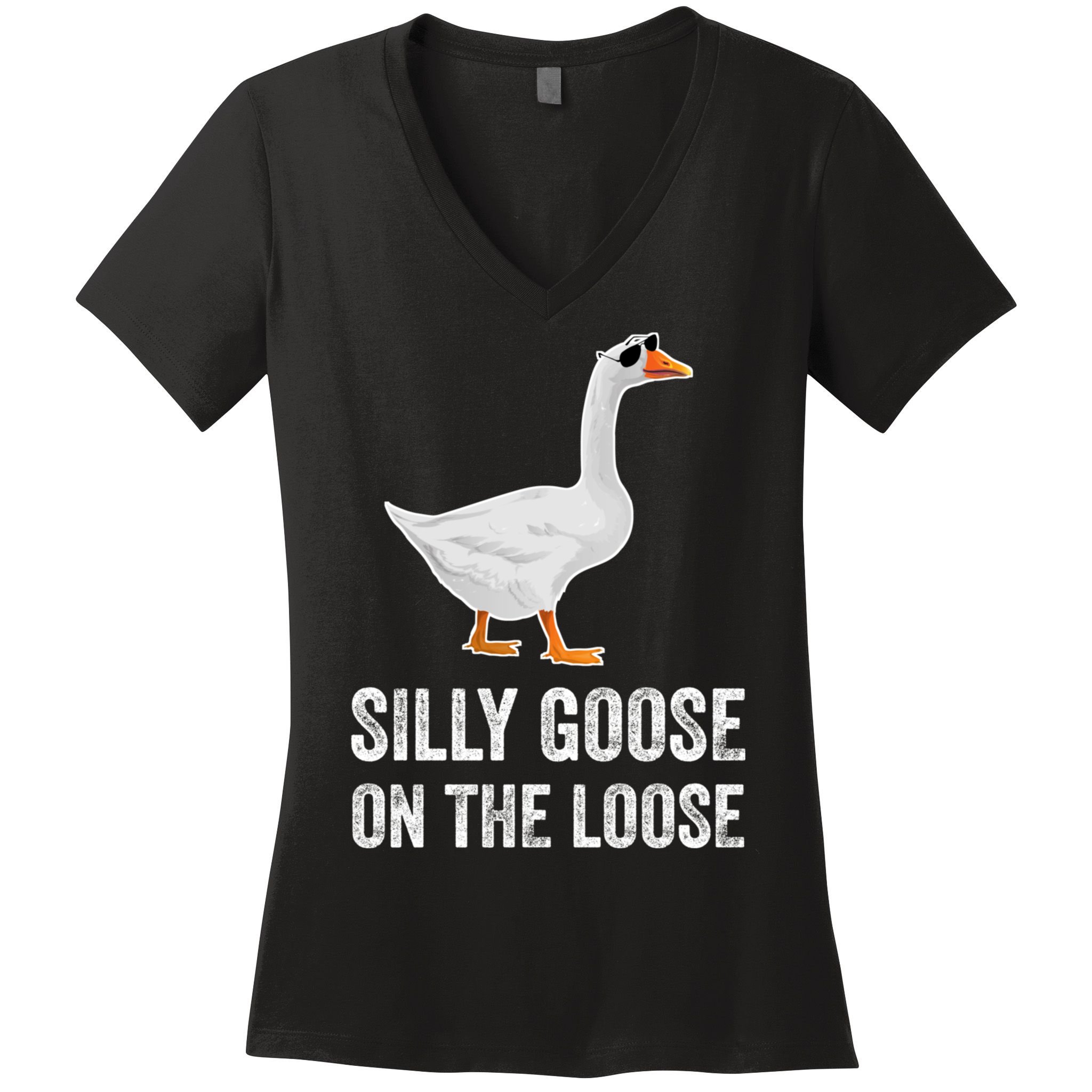 Silly Goose On The Loose Funny Goose Women's V-Neck T-Shirt