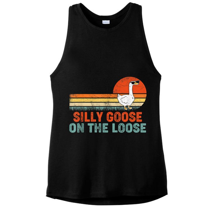 Silly Goose On The Loose Vintage Retro Sunset Ladies PosiCharge Tri-Blend Wicking Tank
