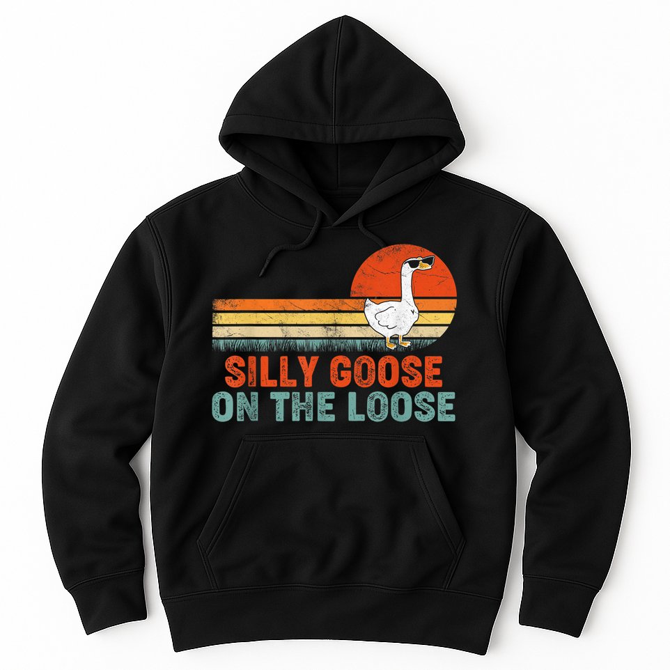 Silly Goose On The Loose Vintage Retro Sunset Hoodie