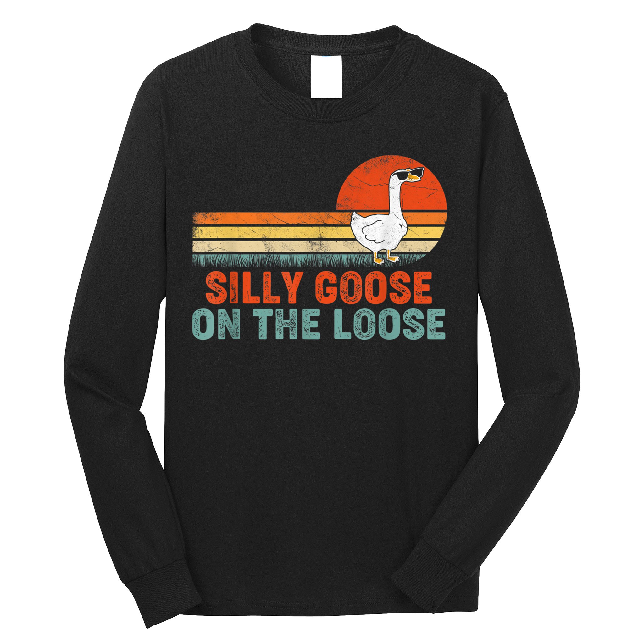 Silly Goose On The Loose Vintage Retro Sunset Long Sleeve Shirt