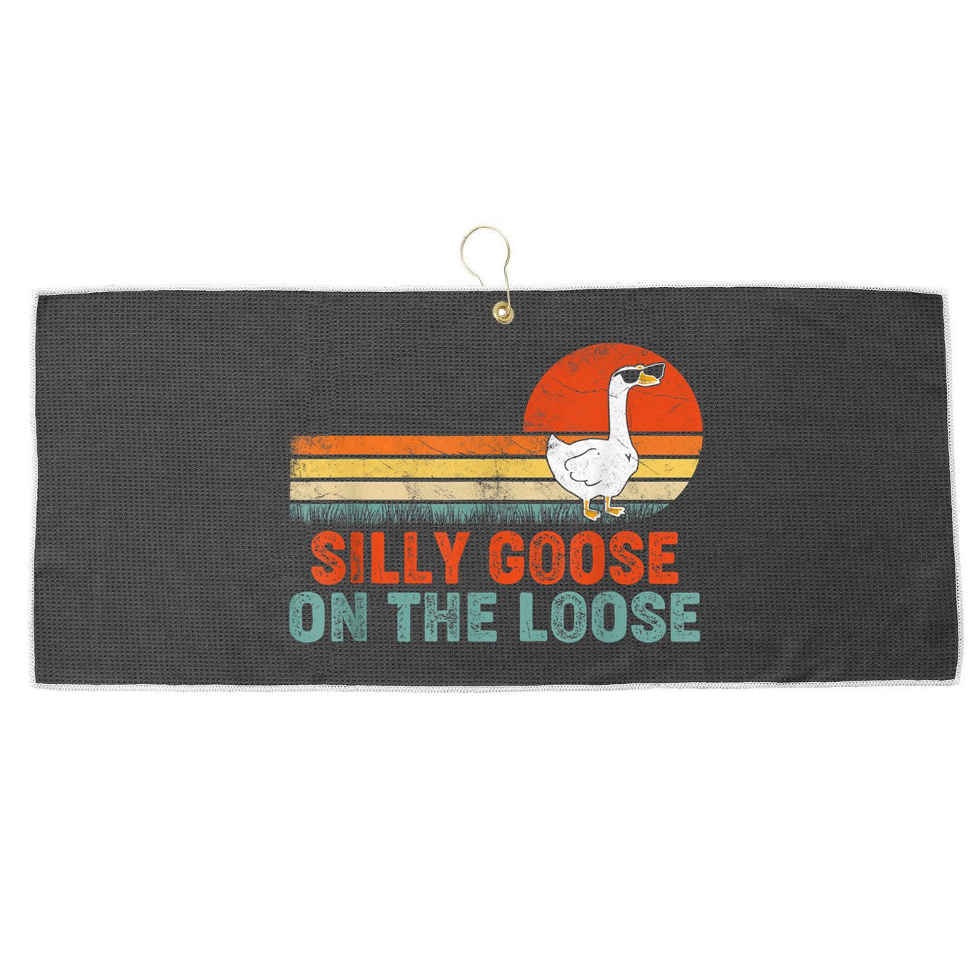 Silly Goose On The Loose Vintage Retro Sunset Large Microfiber Waffle Golf Towel