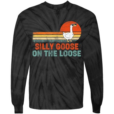 Silly Goose On The Loose Vintage Retro Sunset Tie-Dye Long Sleeve Shirt